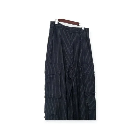 Anthropologie TwentySixHundred Navy Striped Wide Leg Dress Pants SZ 6 High Waist - Picture 2 of 14